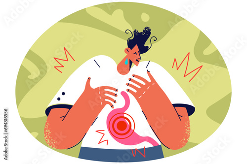 Unhealthy man suffer from stomachache