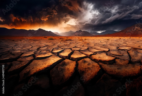 Cracked earth desolate landscape. Climate change concept. Global warming. photo