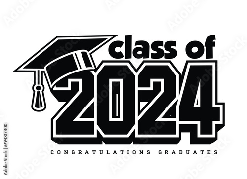 Lettering Class of 2024 for greeting, invitation card. Text for graduation design, congratulation event, T-shirt, party, high school or college graduate. Vector on transparent background photo
