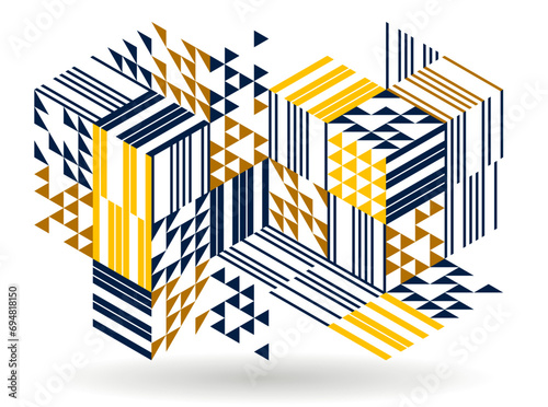 Abstract vector art with 3D isometric cubes geometric background, op art blocks with different forms isolated, polygonal graphic design, cubical theme.