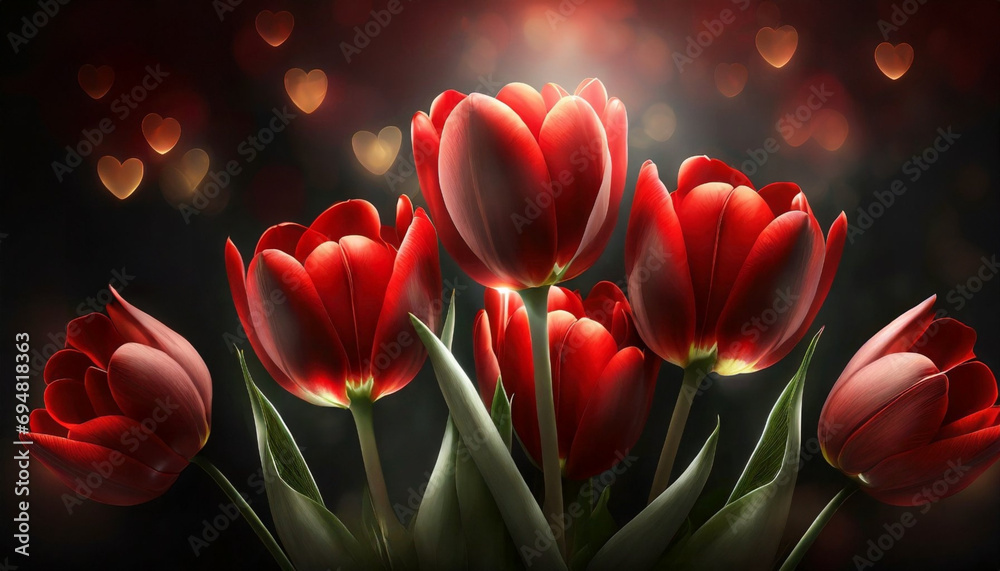 Bukiet czerwonych Tulipanów. Walentynki. Generative AI - obrazy, fototapety, plakaty 