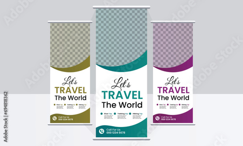 Travel Business agency Roll Up Template. Truism Standee Design Banner. Corporate digital Roll Up Banner. Vector x Banner, Holiday x-stand Banner. 
Company Tours Vacation exhibition display template.Tr