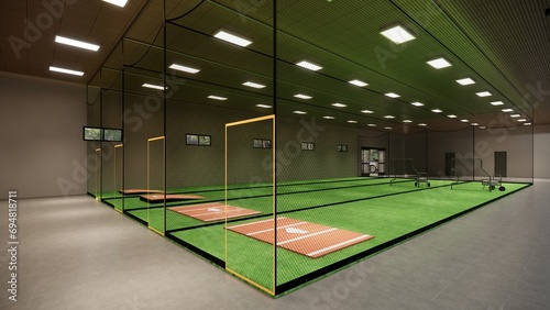 Indoor Batting Cages For Baseball & Softball 3d rendering illustration