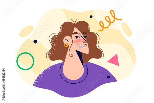 Woman with hirsutism syndrome, which causes facial hair growth, suffers due to excess testosterone