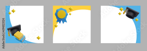 Set of photo frames for graduation 3D style, vector illustration