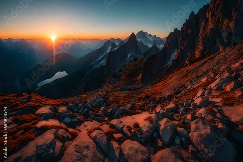 colorful sunset on top of Austrian mountain alps