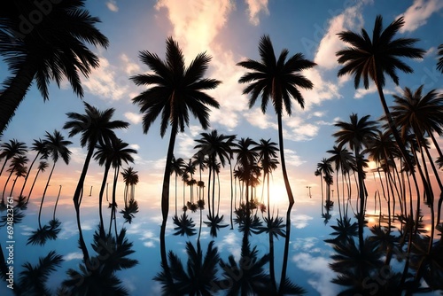 View of silhouette palm trees against blue sky during sunset 3D rendering  © Areesha