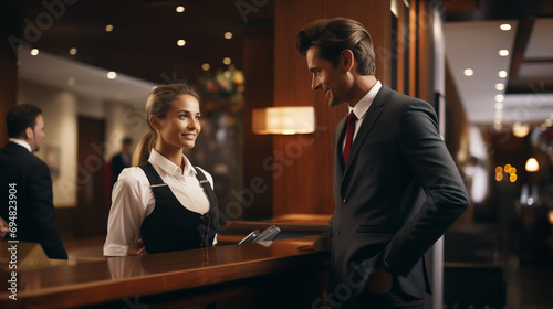 A Woman Works As A Front Desk Agent In The Hotel