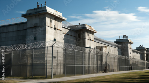 Prison Surrounded By A Barbed Wire Fence
