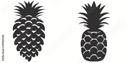 Pineapple silhouettes and icons. Black flat color simple elegant white background Pineapple Fruits vector and illustration.