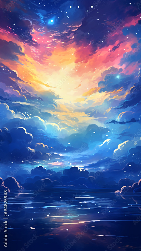 anime night sky with stars and clouds