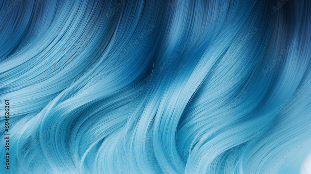 Mèches de cheveux de couleur bleu foncé et clair. Reflet. Coiffure, femme, cheveux. Pour conception et création graphique. - obrazy, fototapety, plakaty 
