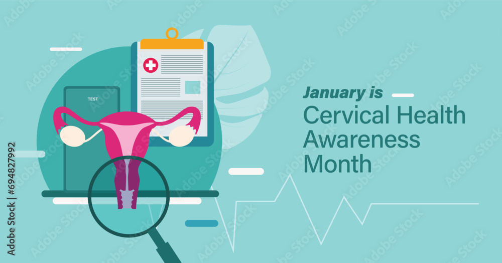 Cervical Health Awareness Month. Observed in the January yearly campaign banner. Illustration feature female reproductive organ. - obrazy, fototapety, plakaty 