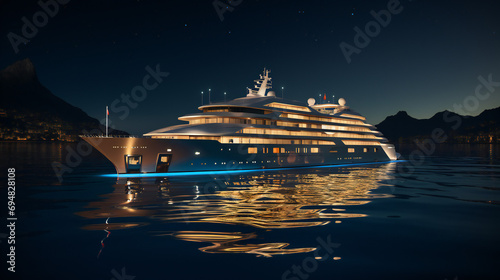 A Luxurious Cruise Ship In The Mediterranean Sea At Night  © Imeji Main
