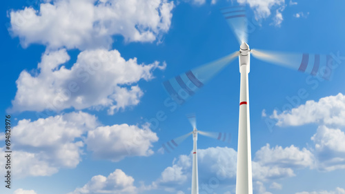 Wind turbines under blue sk...