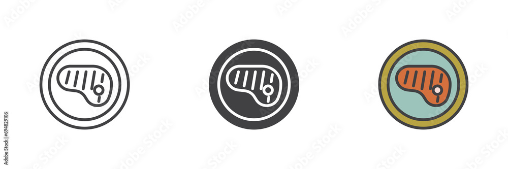 Beef steak plate different style icon set Beef steak plate different style icon set