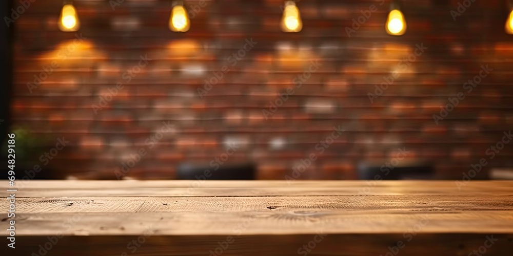 Rustic wooden table. Image features empty wooden table in charming and cozy interior making versatile and inviting backdrop. Warm and earthy tones of wood create rustic and timeless aesthetic