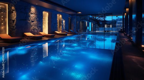 Swimming Pool With Blue Ambient Lighting In The Kempinski Hotel photo