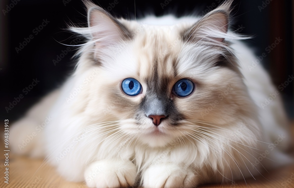 A Ragdoll cat with mesmerizing blue eyes