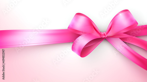 A pink ribbon on a white background,Colorful greeting card with a pink bow on a plain background.Pink Gift Ribbon with a Bow on a white Background. Festive Template for Holidays,Generative AI
