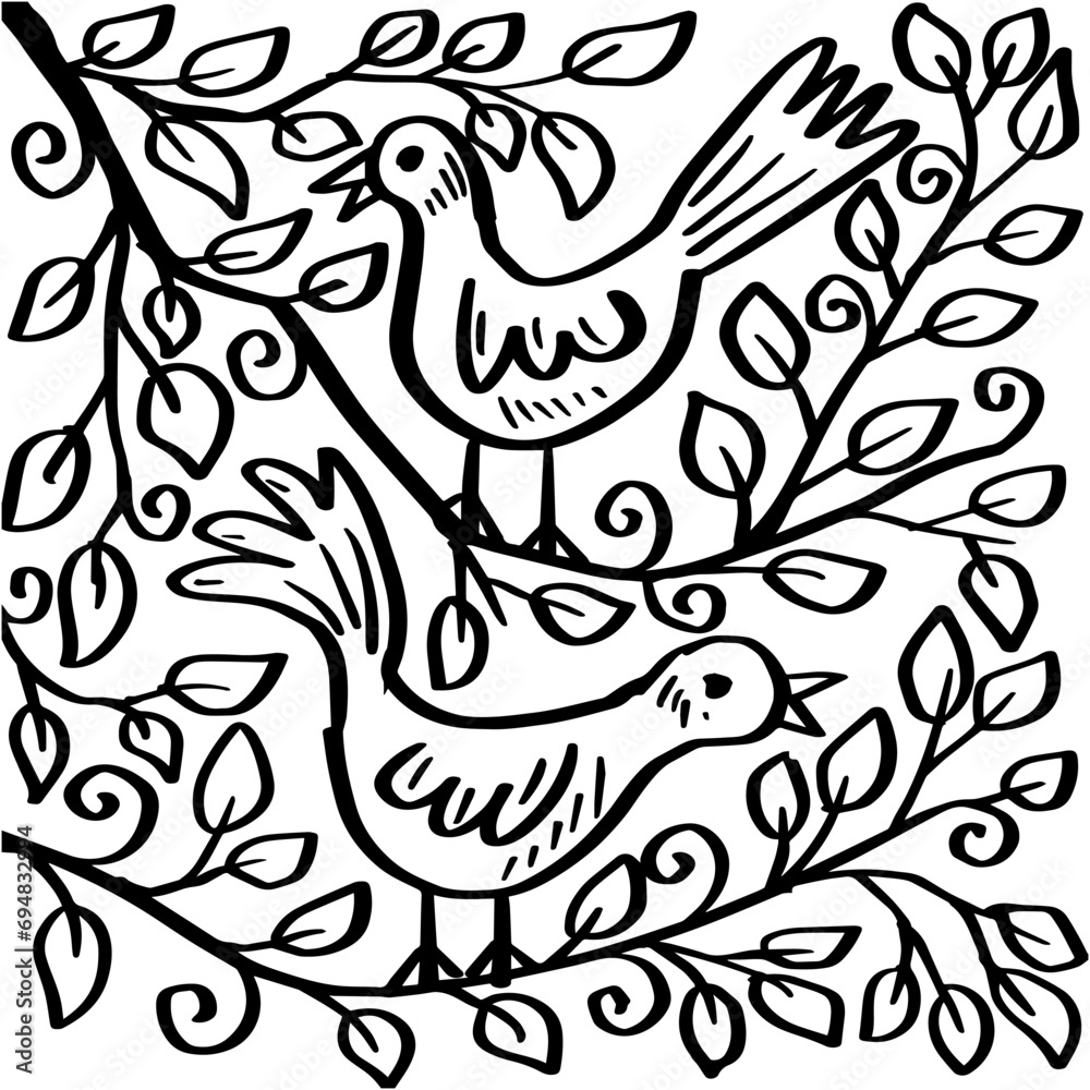 Hand drawn doodle bird and tree branch. Vector illustration. Hand drawn doodle bird and tree branch. Vector illustration.