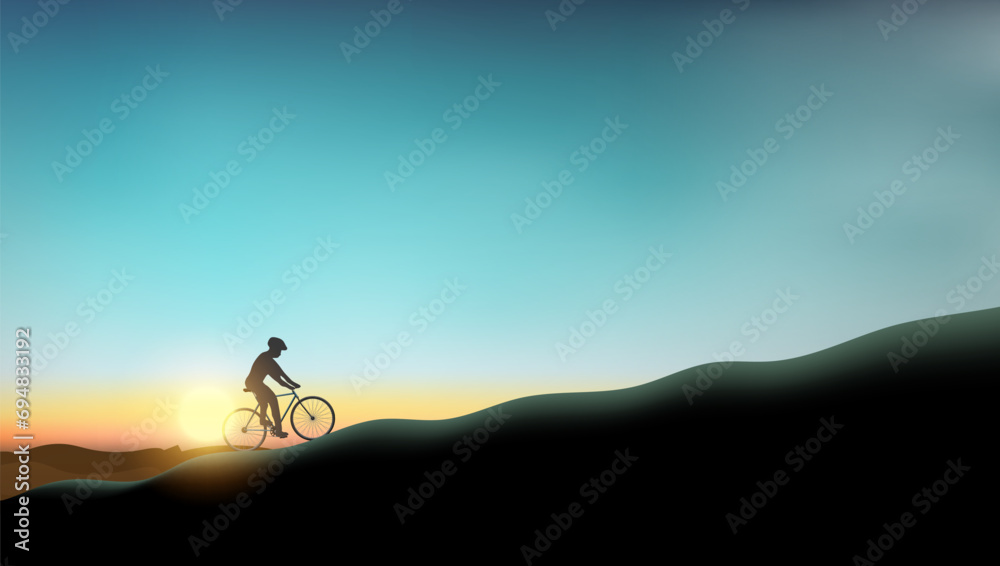 Realistic Mountain Bike Ride On The Sunset