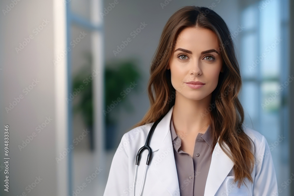 friendly female doctor in white coat with stethoscope friendly female doctor in white coat with stethoscope