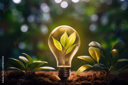 green plant growing in classic light bulb