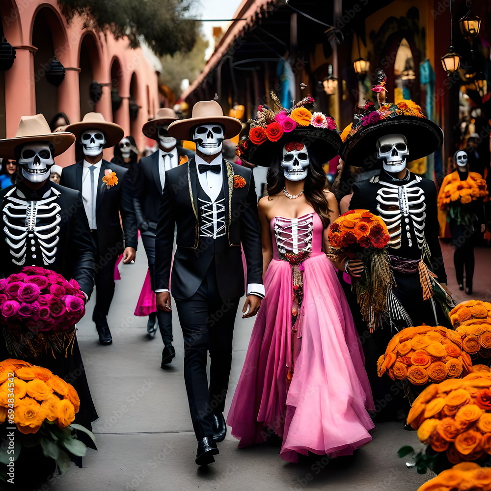 The Day of the Dead is one of the most popular holiday in Mexico. Street carnival view