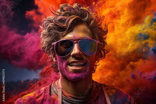 Young man in colorful attire at holi celebration, holi festival images hd © Ingenious Buddy 