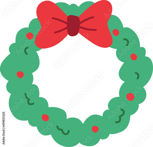 Cute Christmas Wreath Berries Decorate Front Door Cartoon Isolated