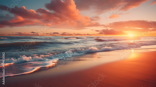 stunning beach sunset scene with a warm golden glow

 photo