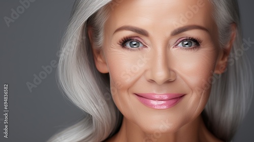 Attractive mature woman with white hair photo