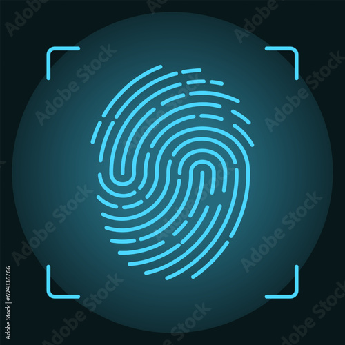 Neon fingerprint on a black background. Personal identification. Vector illustration EPS 10