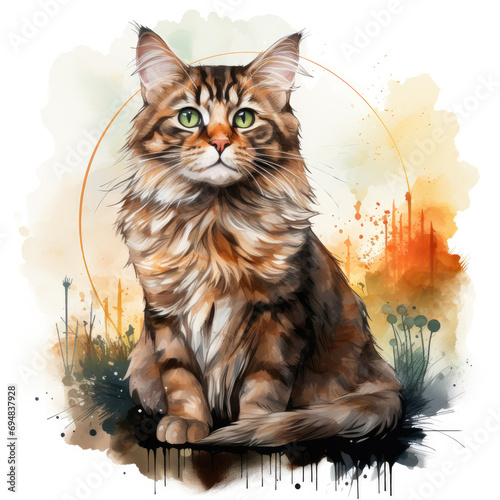 watercolor Manx cat clipart, Generative Ai