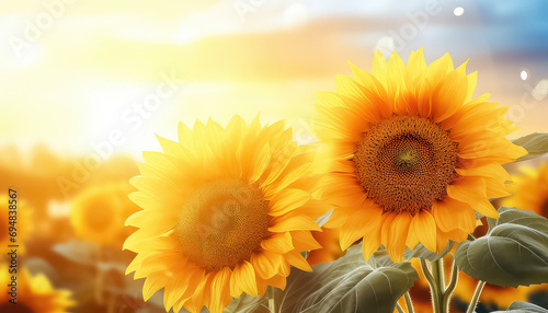 Sunflowers on the field at sunset