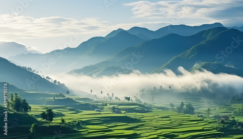 Obraz na płótnie Rice fields in an eco farm on the mountain