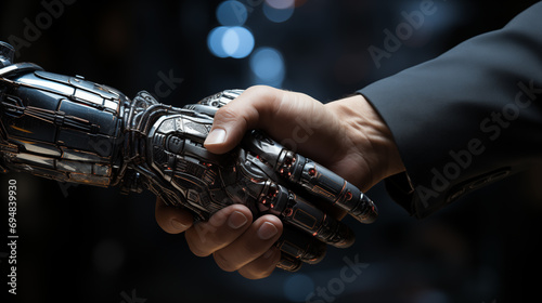 robot and human shaking hands photo