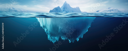 Iceberg, global warming concept. Underwater view photo