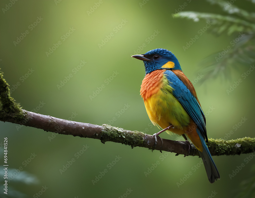 a beutiful bird setting on a branch in dense jungle a beutiful bird setting on a branch in dense jungle