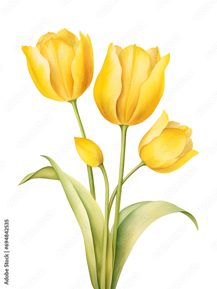 Yellow watercolor tulips isolated on white background Yellow watercolor tulips isolated on white background