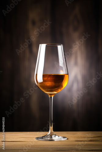 Glass of sherry wine on wooden surface