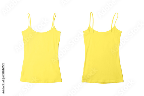 Blank Girl Yellow Tank Top Shirt Template Front and Back View