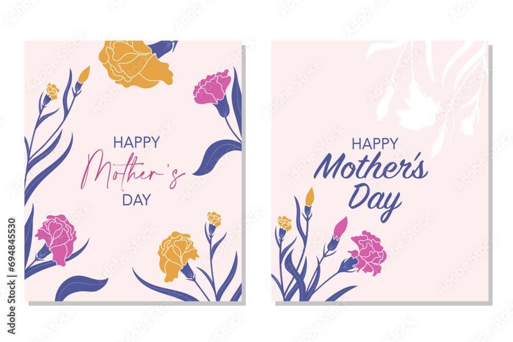 Happy Mather's Day card set. The upright Set is great for cards, brochures, flyers, and advertising poster templates. Vector illustration.	

