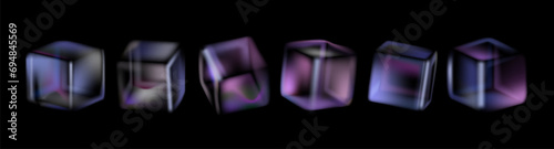 3D Crystal Ice Or Glass Cubes In Neon Light
