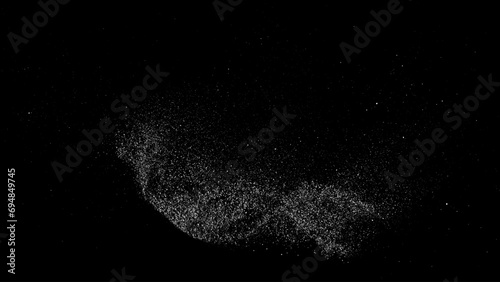Distressed white grainy texture. Abstract dust overlay. Grain noise. White explosion on black background. Splash realistic effect. Vector illustration. 