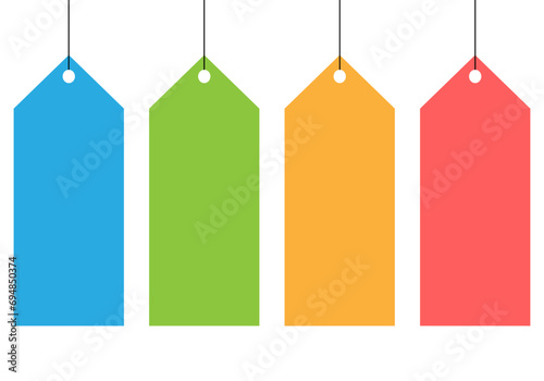 Cuatro etiquetas vacías de color verde, azul, amarillo y rojo.