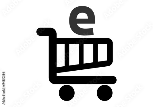 Icono negro de mercado electrónico en fondo blanco.