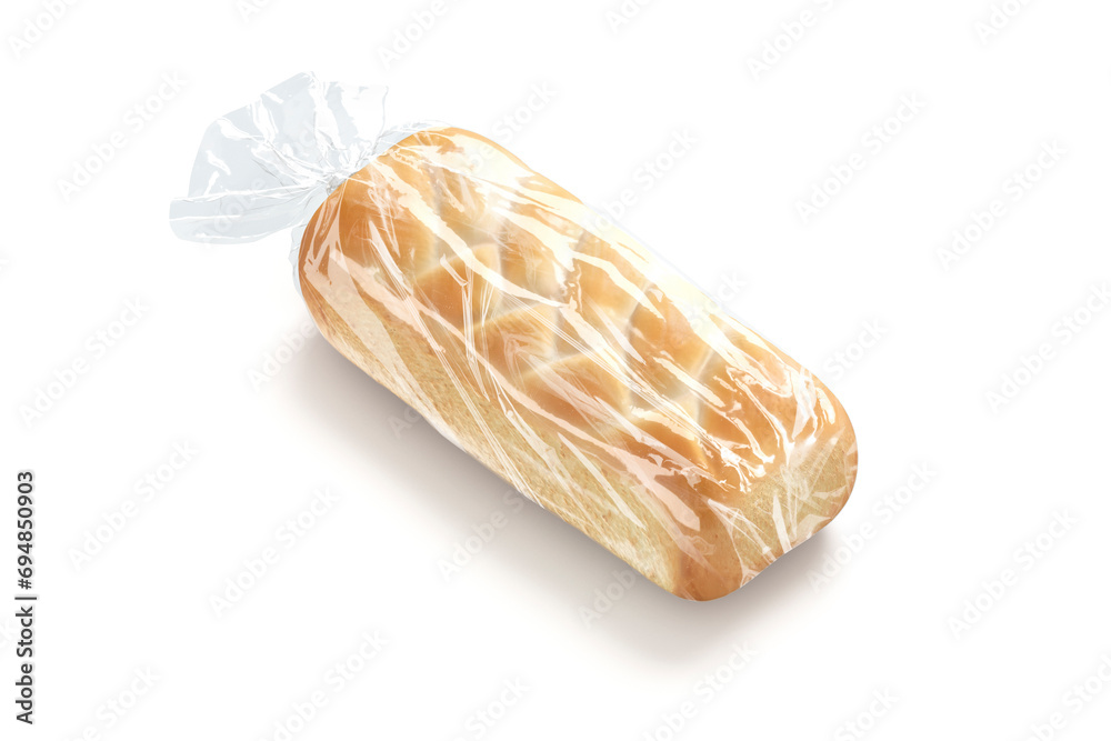 Blank bread in transparent cellophane pack mockup, side view