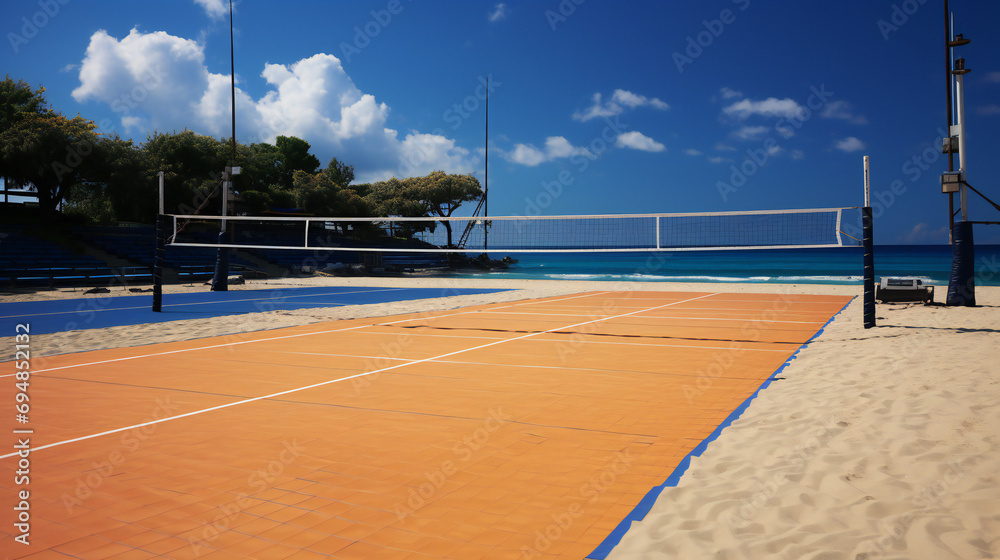 Outdoor Volleyball Court With Tribunes At The Beach 